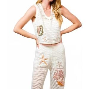 NEW BLUE B open knit seashell embroidered top in off white